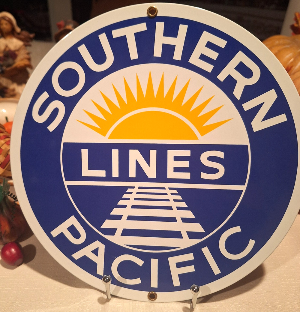 Southern Pacific Railroad Lines Porcelain Sign Ande Rooney 10" Round Train